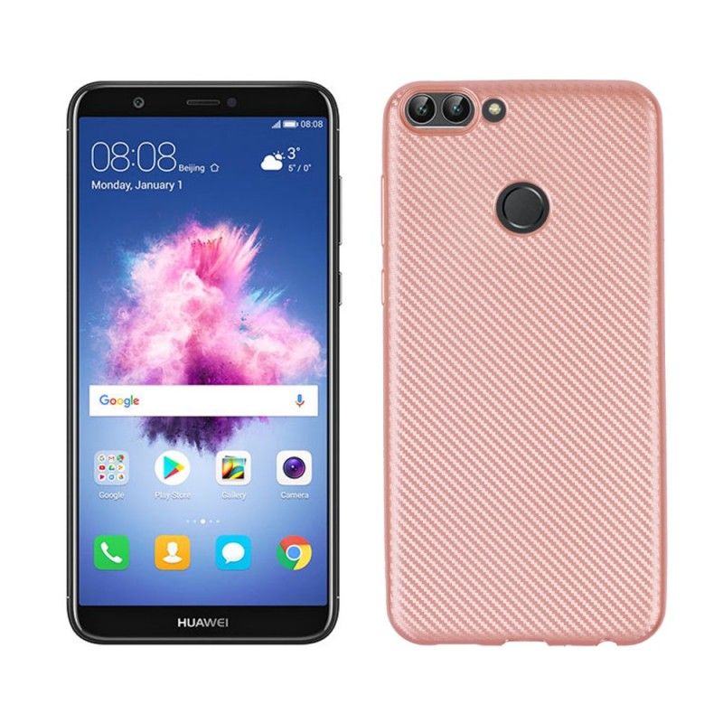 Hoesje Huawei P Smart Gouden Flexibele Koolstofvezel