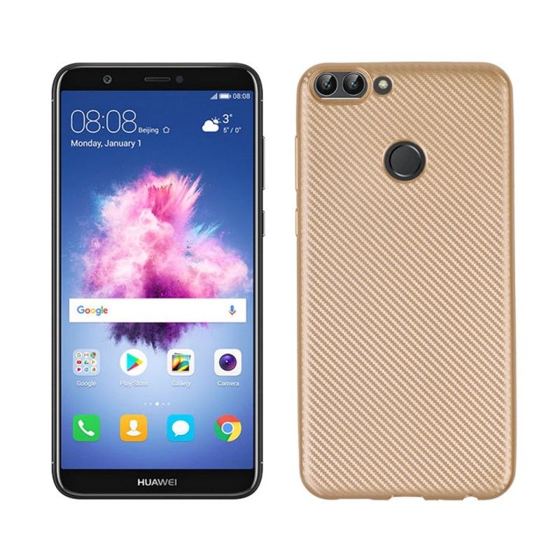 Hoesje Huawei P Smart Gouden Flexibele Koolstofvezel