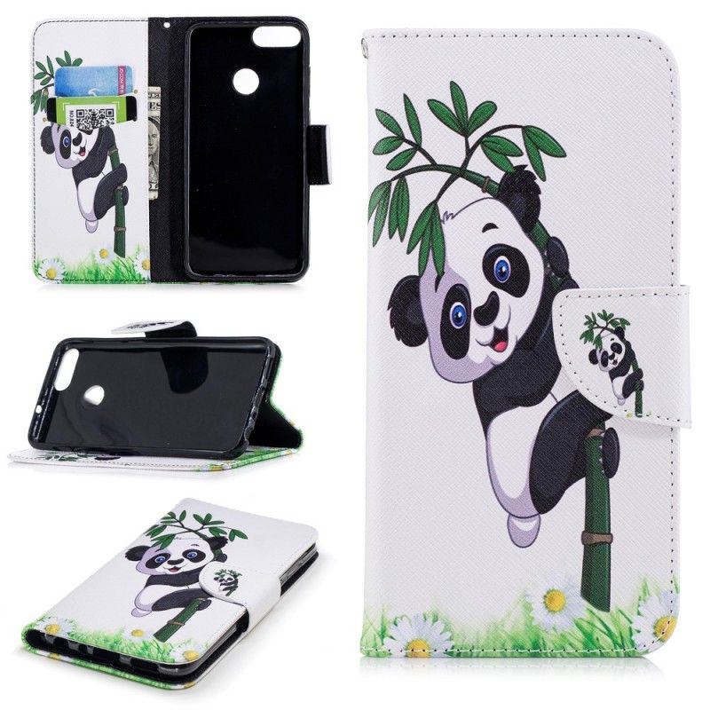 Leren Hoesje Huawei P Smart Panda Op Bamboe