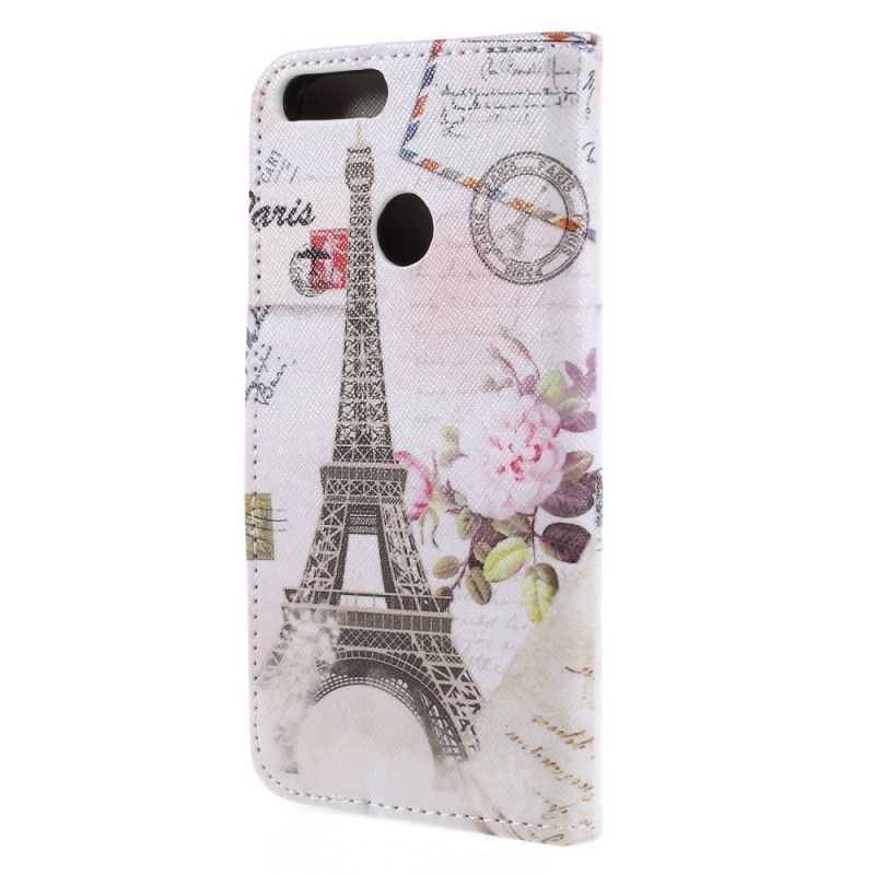Leren Hoesje Huawei P Smart Telefoonhoesje Retro Eiffeltoren
