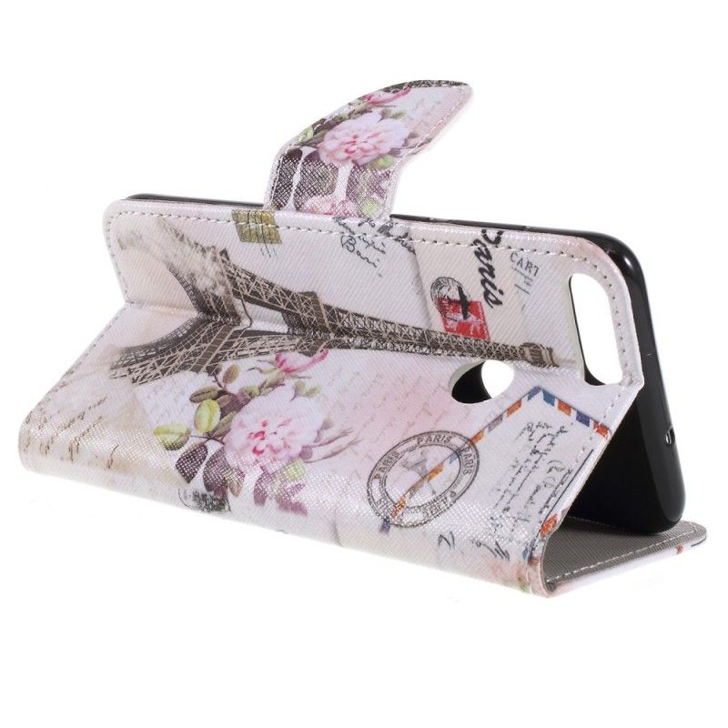 Leren Hoesje Huawei P Smart Telefoonhoesje Retro Eiffeltoren