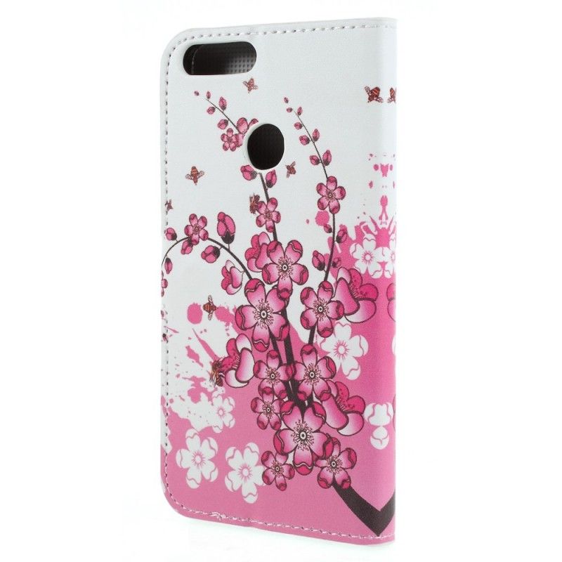 Leren Hoesje Huawei P Smart Tropische Bloemen