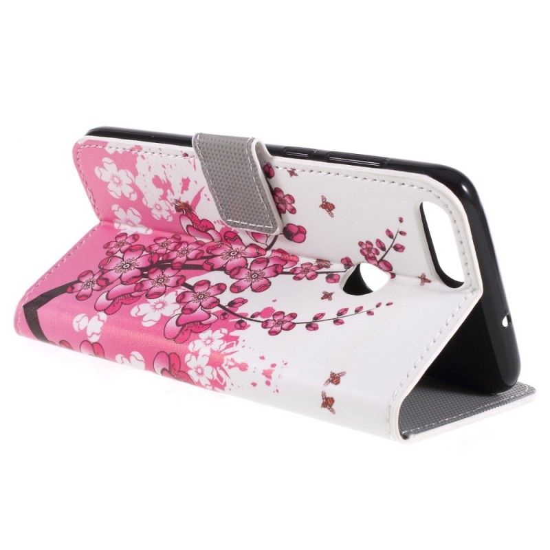 Leren Hoesje Huawei P Smart Tropische Bloemen