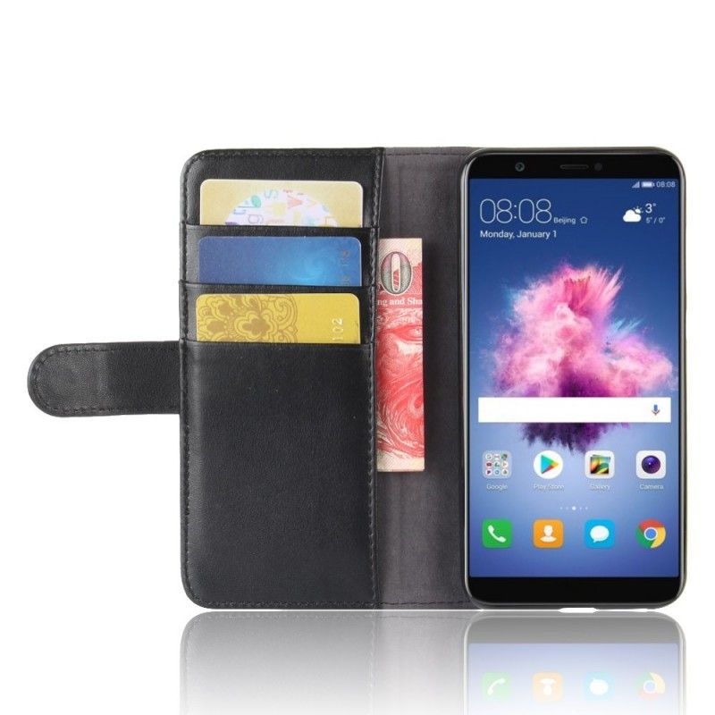 Leren Hoesje voor Huawei P Smart Bruin Zwart Echt Leer