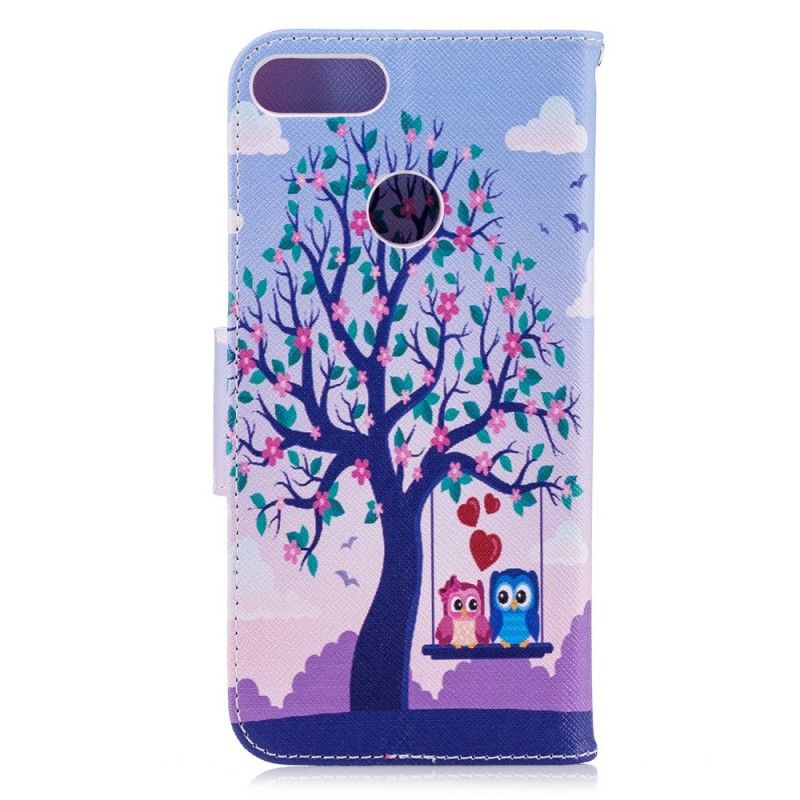 Leren Hoesje voor Huawei P Smart Uilen Op De Schommel