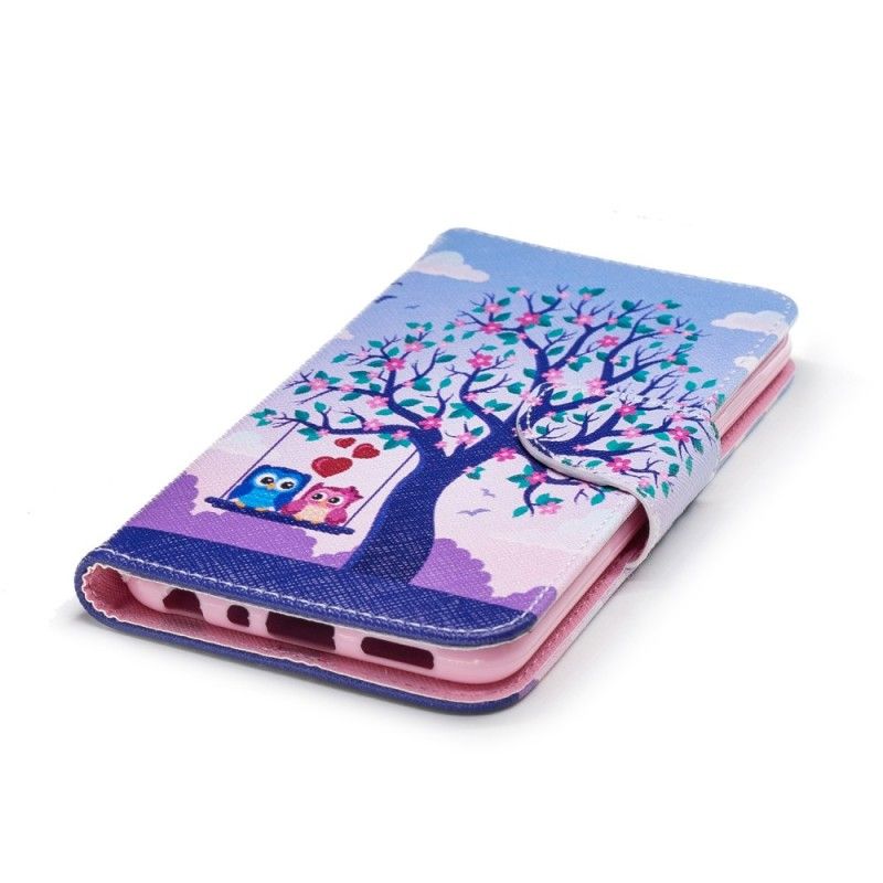 Leren Hoesje voor Huawei P Smart Uilen Op De Schommel
