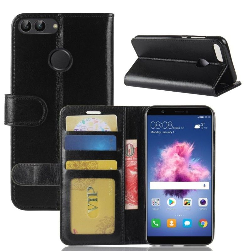 Leren Hoesje voor Huawei P Smart Wit Zwart Leereffect