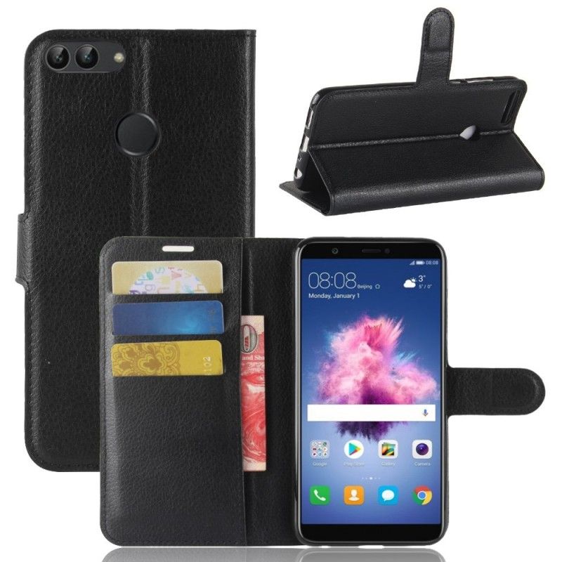 Leren Hoesje voor Huawei P Smart Wit Zwart Leereffect