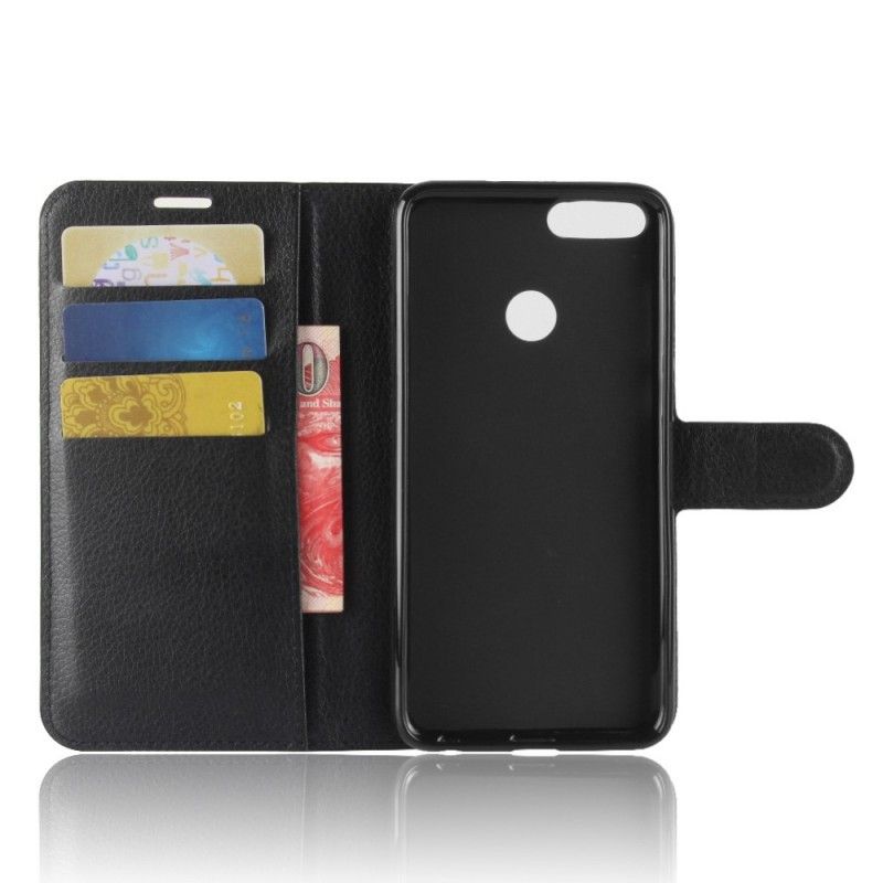 Leren Hoesje voor Huawei P Smart Wit Zwart Leereffect