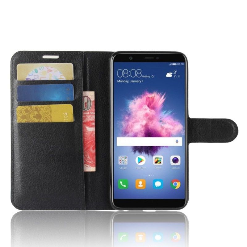 Leren Hoesje voor Huawei P Smart Wit Zwart Leereffect