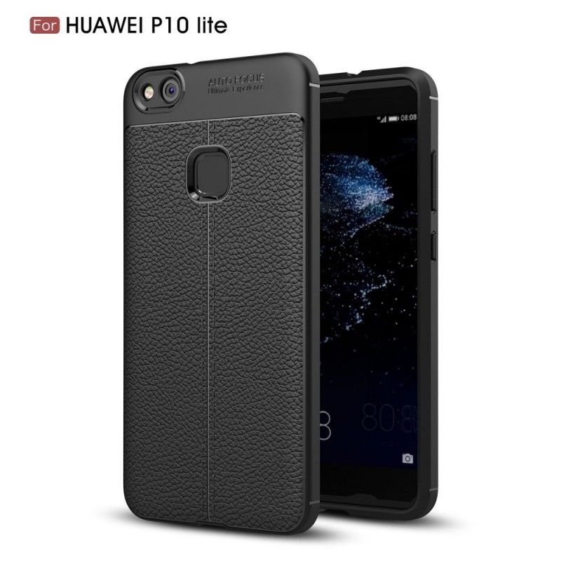Case Hoesje Huawei P10 Lite Grijs Zwart Telefoonhoesje Dubbellijns Lychee Leereffect