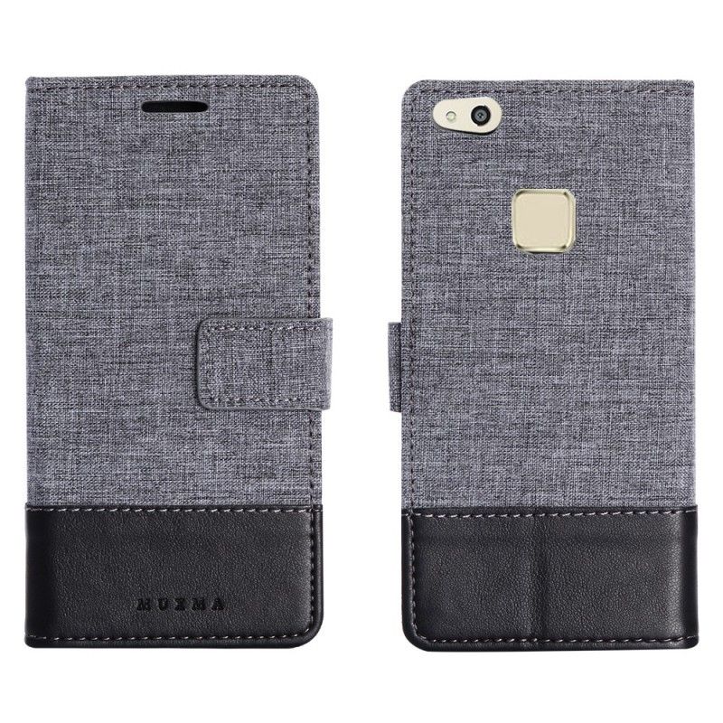 Cover Folio-hoesje Huawei P10 Lite Grijs Zwart Telefoonhoesje Muxma-Stof En Leereffect