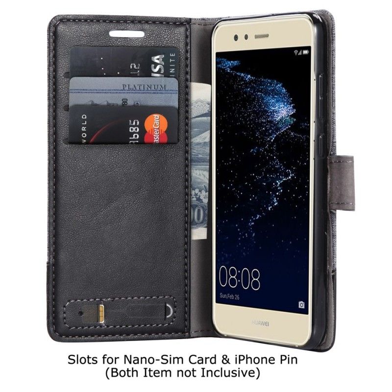 Cover Folio-hoesje Huawei P10 Lite Grijs Zwart Telefoonhoesje Muxma-Stof En Leereffect