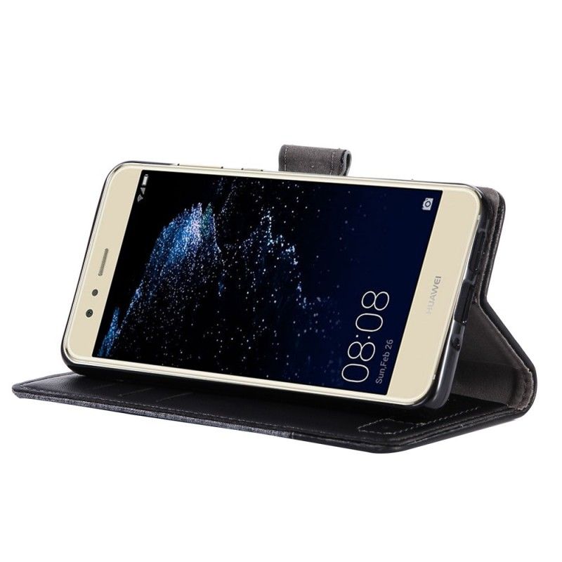 Cover Folio-hoesje Huawei P10 Lite Grijs Zwart Telefoonhoesje Muxma-Stof En Leereffect