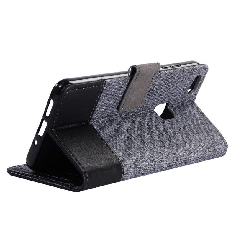 Cover Folio-hoesje Huawei P10 Lite Grijs Zwart Telefoonhoesje Muxma-Stof En Leereffect