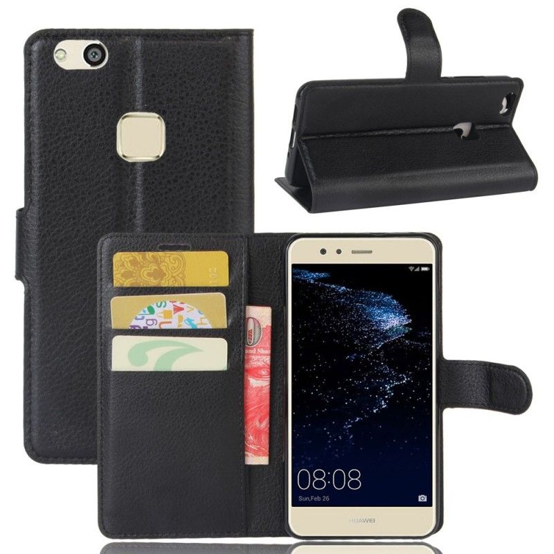 Flip Case Leren Huawei P10 Lite Wit Zwart Leereffect