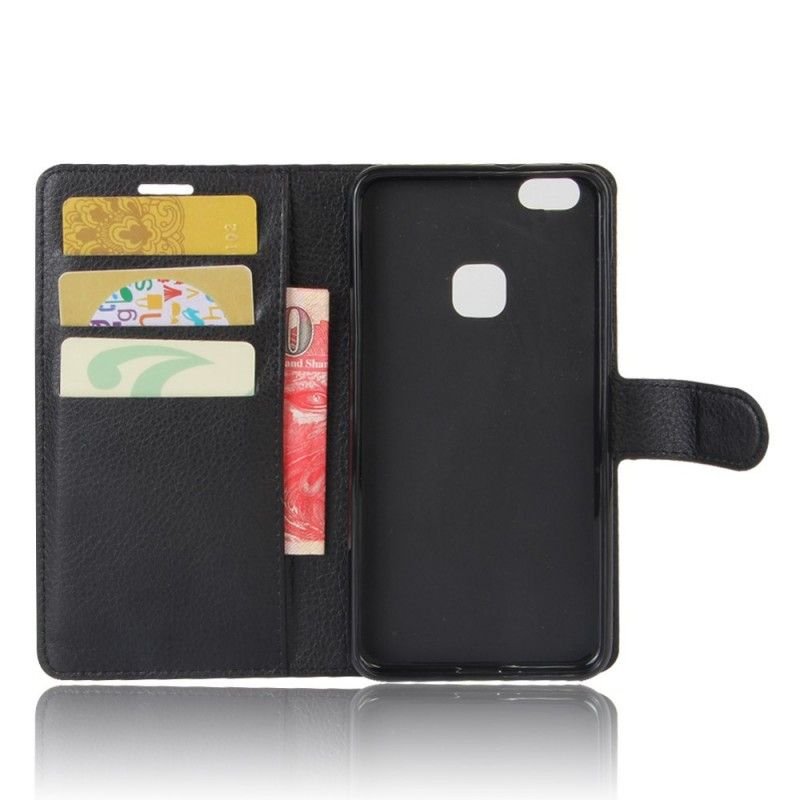 Flip Case Leren Huawei P10 Lite Wit Zwart Leereffect