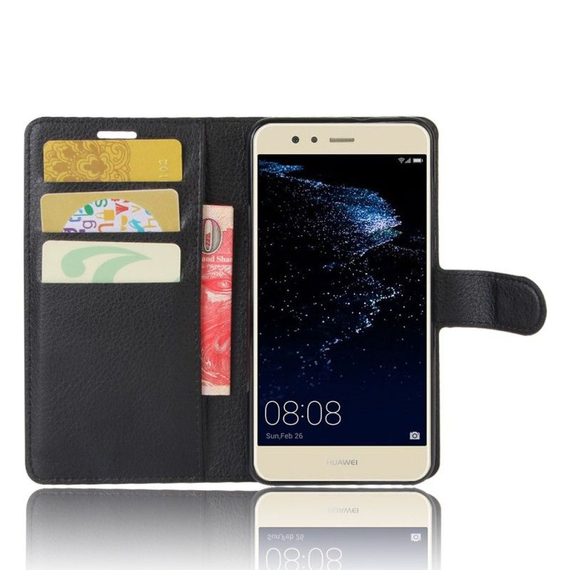 Flip Case Leren Huawei P10 Lite Wit Zwart Leereffect