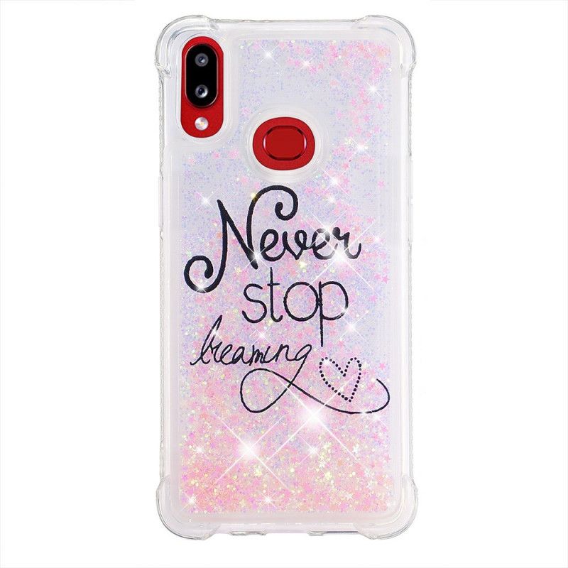 Hoesje Samsung Galaxy A10s Stop Nooit Met Dromen Van Glitter