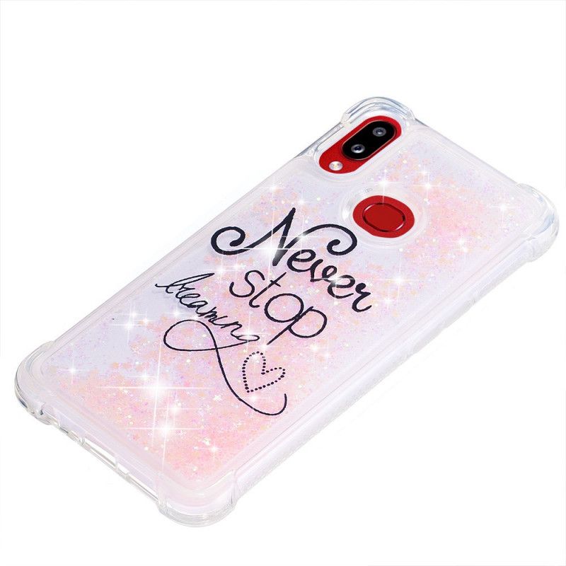 Hoesje Samsung Galaxy A10s Stop Nooit Met Dromen Van Glitter