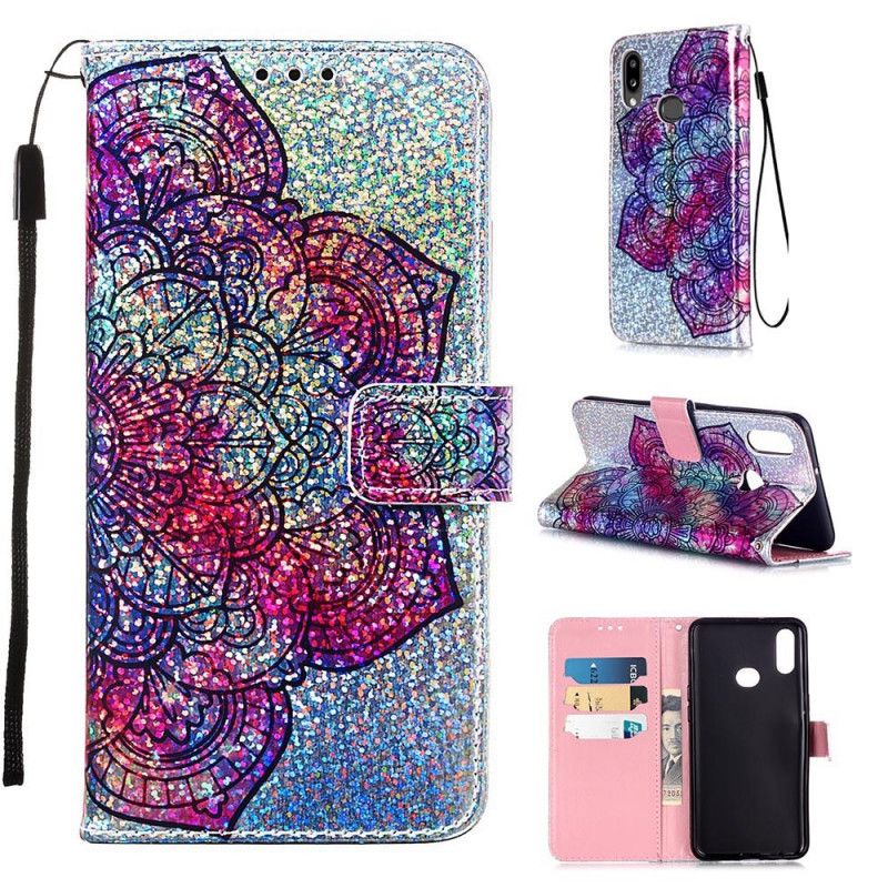 Leren Hoesje Samsung Galaxy A10s Mandala Op Glitterachtergrond