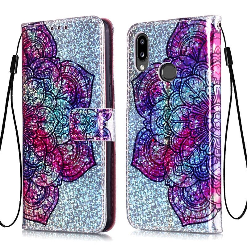 Leren Hoesje Samsung Galaxy A10s Mandala Op Glitterachtergrond
