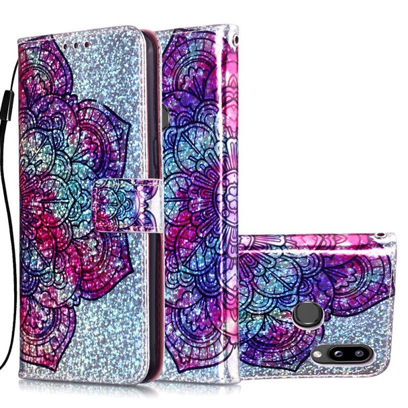 Leren Hoesje Samsung Galaxy A10s Mandala Op Glitterachtergrond