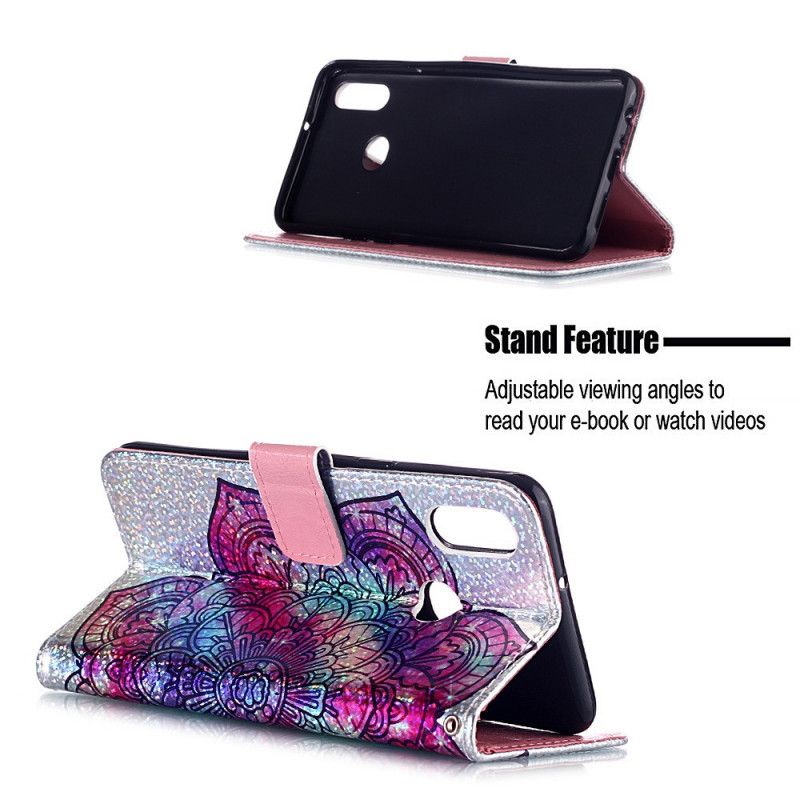 Leren Hoesje Samsung Galaxy A10s Mandala Op Glitterachtergrond