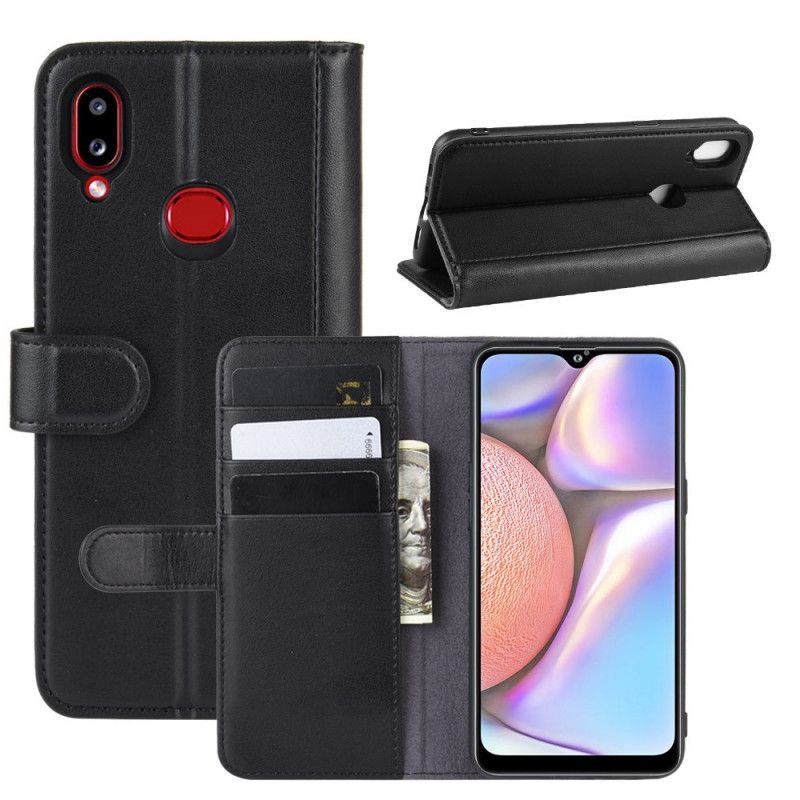 Leren Hoesje voor Samsung Galaxy A10s Bruin Zwart Splitleer
