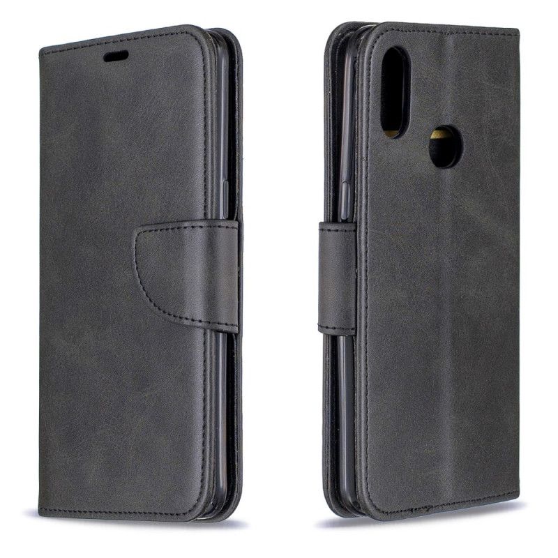 Leren Hoesje voor Samsung Galaxy A10s Grijs Zwart Gladde Schuine Flap