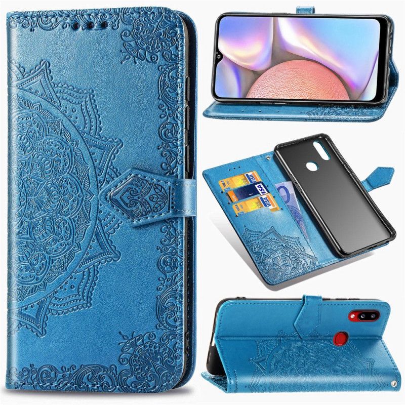 Leren Hoesje voor Samsung Galaxy A10s Grijs Zwart Middeleeuwen Mandala