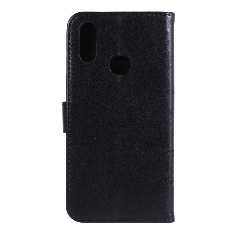 Leren Hoesje voor Samsung Galaxy A10s Grijs Zwart Vlinders En Bloemen
