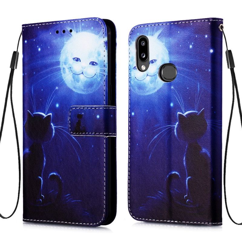 Leren Hoesje voor Samsung Galaxy A10s Kat In Het Maanlicht