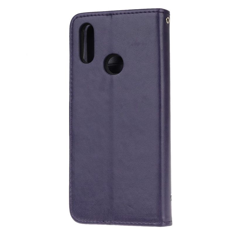 Leren Hoesje voor Samsung Galaxy A10s Paars Lichtblauw Vlinders En Stringbloemen