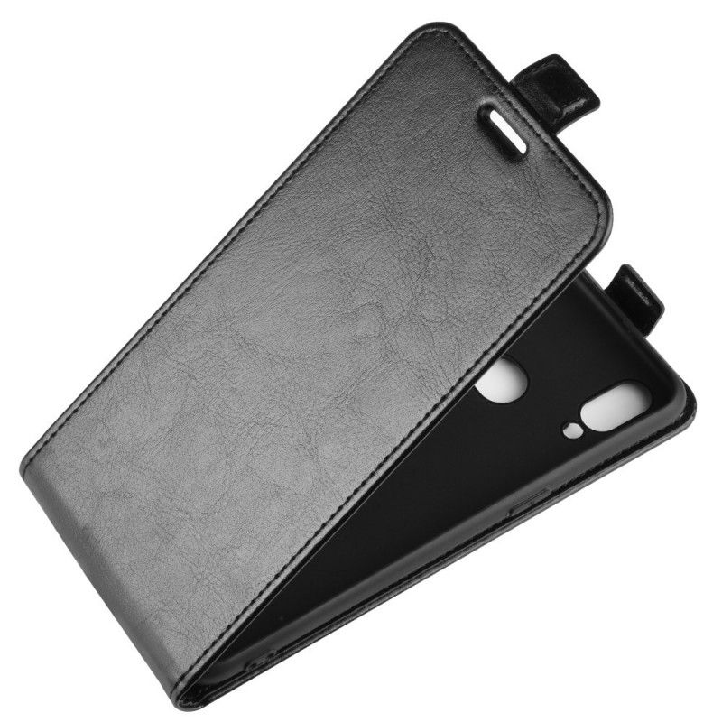 Leren Hoesje voor Samsung Galaxy A10s Wit Zwart Vouwledereffect