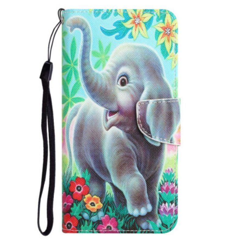 Flip Case voor Samsung Galaxy A54 5G Met Ketting Vrolijke Olifant Met Lanyard