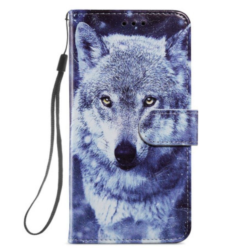 Folio-hoesje voor Samsung Galaxy A54 5G Met Ketting Tedere Wolf Met Riem