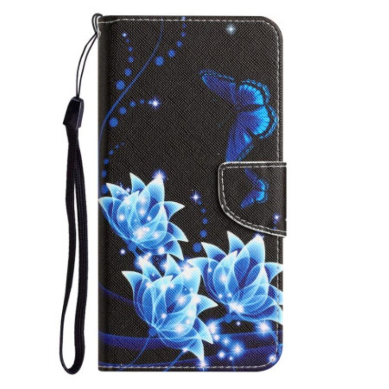 Folio-hoesje voor Samsung Galaxy A54 5G Met Ketting Vlinders 's Nachts Strappy