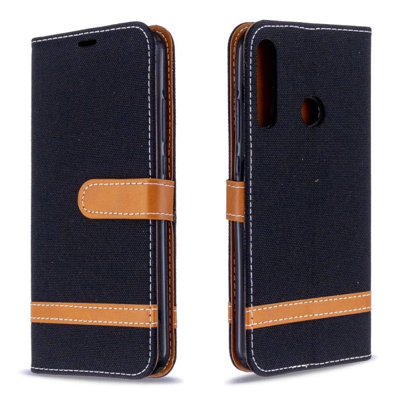 Flip Case Leren Huawei P40 Lite E / Y7p Grijs Zwart Stof En Leereffect Met String