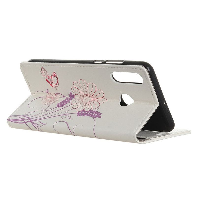 Leren Hoesje Huawei P40 Lite E / Y7p Vlinders En Bloemen Tekenen