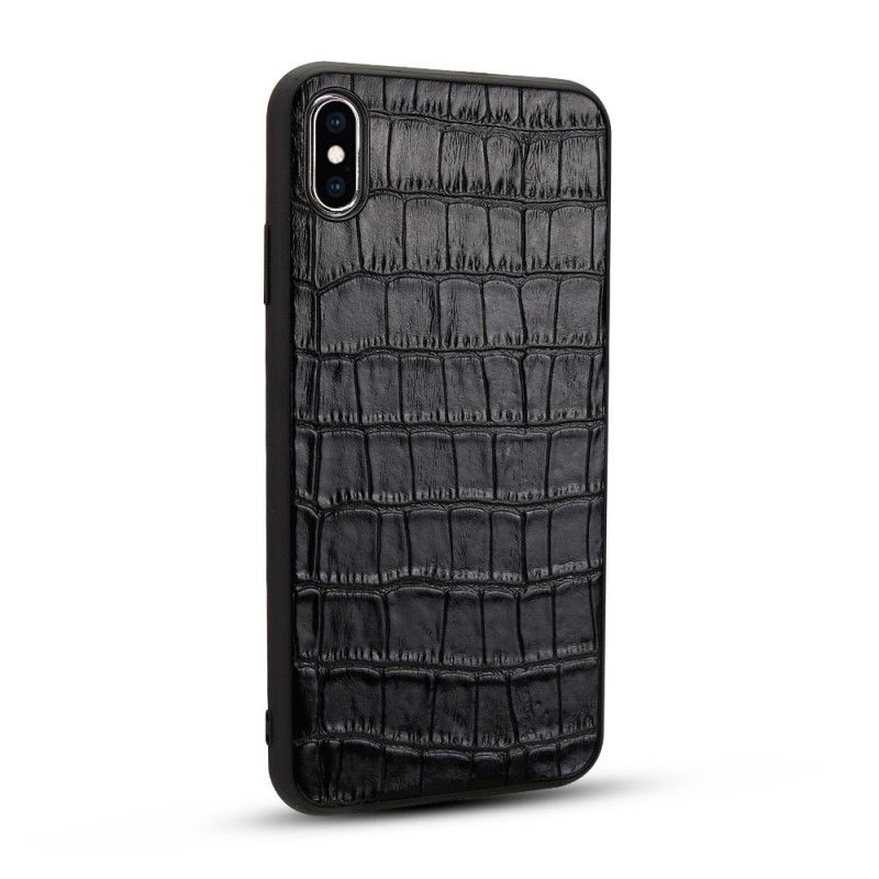 Case Hoesje iPhone X Bruin Telefoonhoesje Echt Leer Met Krokodillenleer