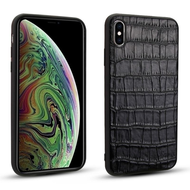 Case Hoesje iPhone X Bruin Telefoonhoesje Echt Leer Met Krokodillenleer