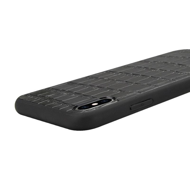 Case Hoesje iPhone X Bruin Telefoonhoesje Echt Leer Met Krokodillenleer