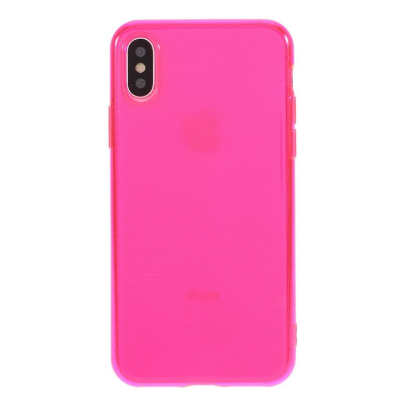 Case Hoesje iPhone X Geel Magenta Telefoonhoesje Gekleurde Transparante Siliconen