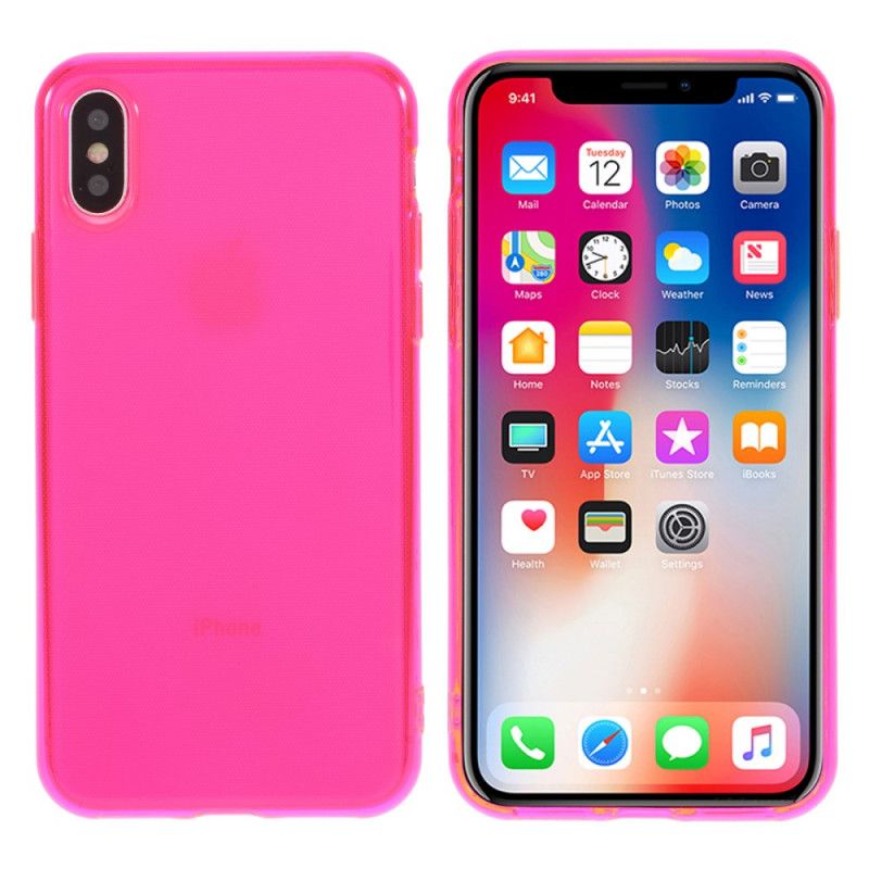 Case Hoesje iPhone X Geel Magenta Telefoonhoesje Gekleurde Transparante Siliconen