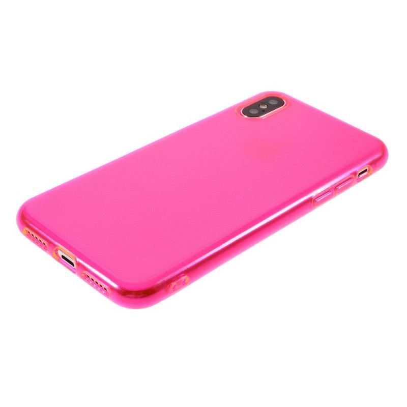 Case Hoesje iPhone X Geel Magenta Telefoonhoesje Gekleurde Transparante Siliconen