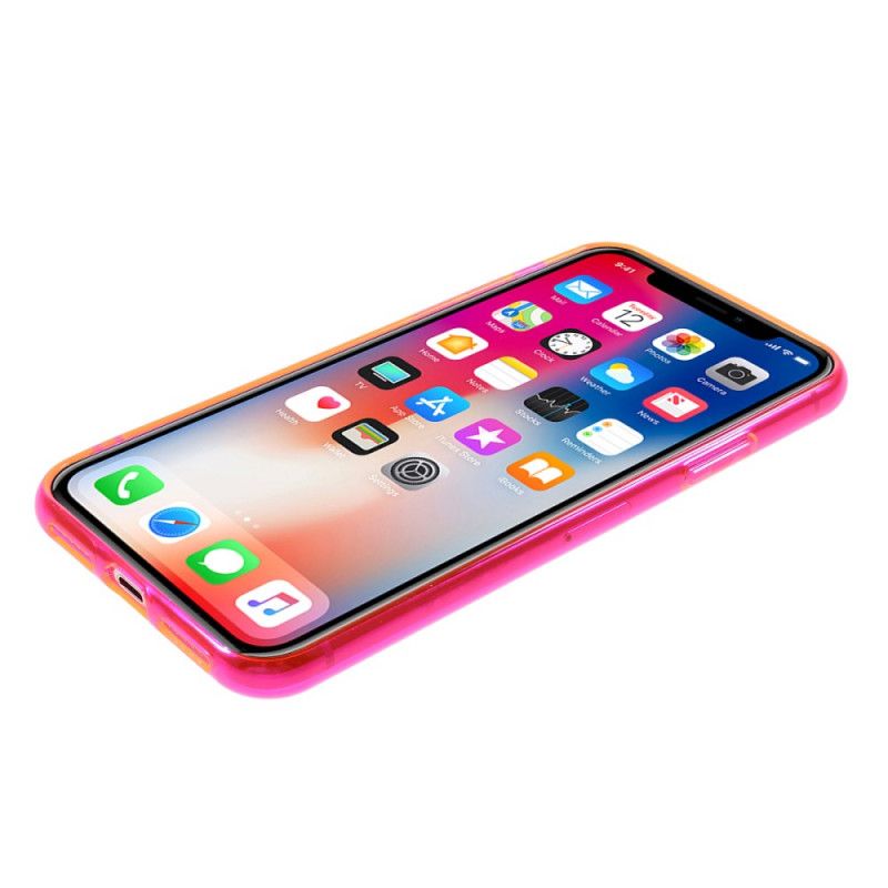Case Hoesje iPhone X Geel Magenta Telefoonhoesje Gekleurde Transparante Siliconen