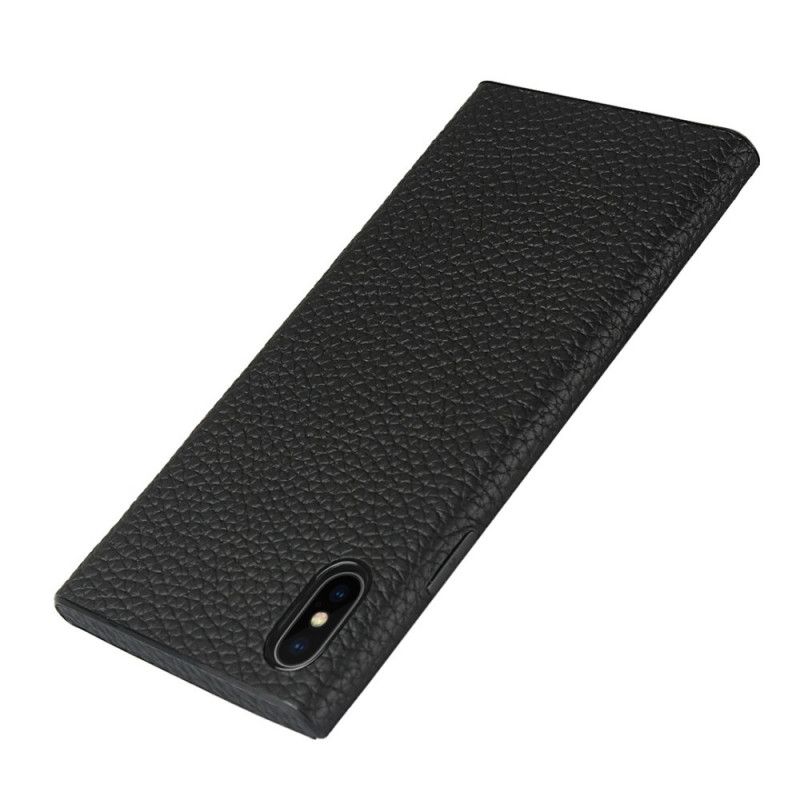 Case Hoesje iPhone X Grijs Zwart Telefoonhoesje Echt Lychee Leer Met Riem