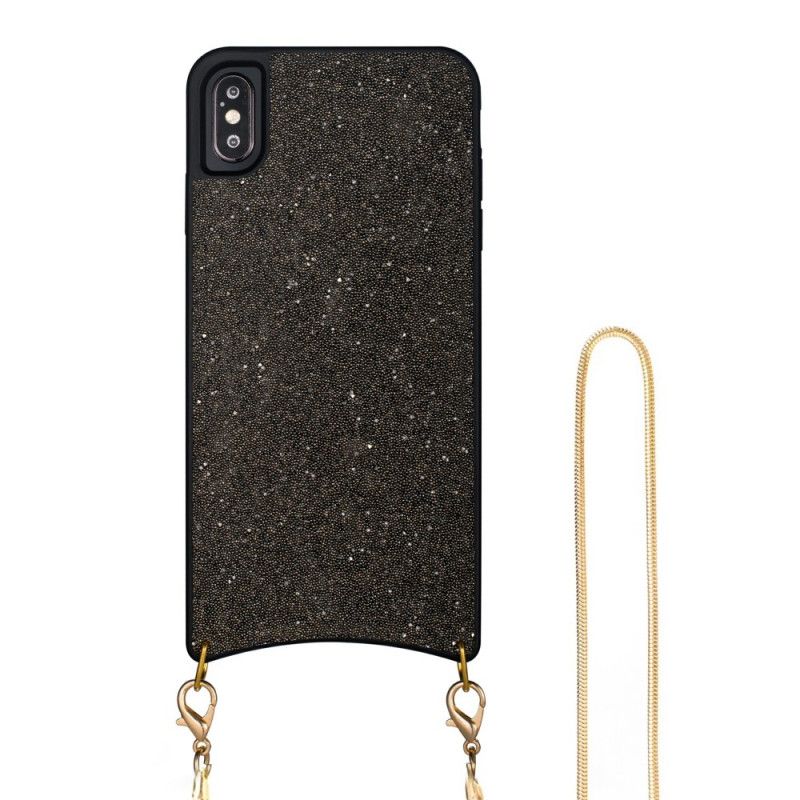 Cover Hoesje iPhone X Bruin Zwart Telefoonhoesje Pailletten Met Ketting