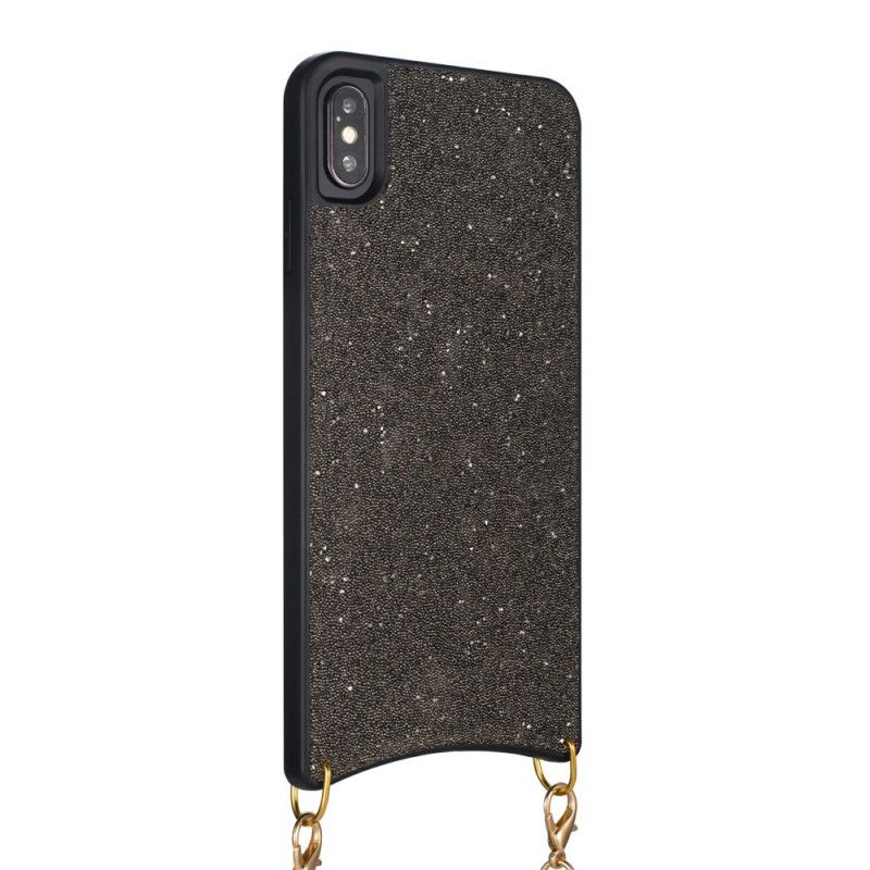 Cover Hoesje iPhone X Bruin Zwart Telefoonhoesje Pailletten Met Ketting